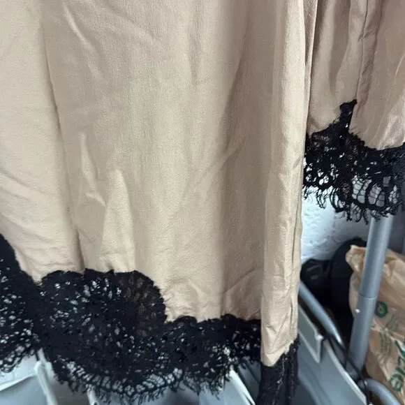 Falcon & Bloom Brown Silk Long Sleeve Dress with Lace - Size Medium - LIKE NEW